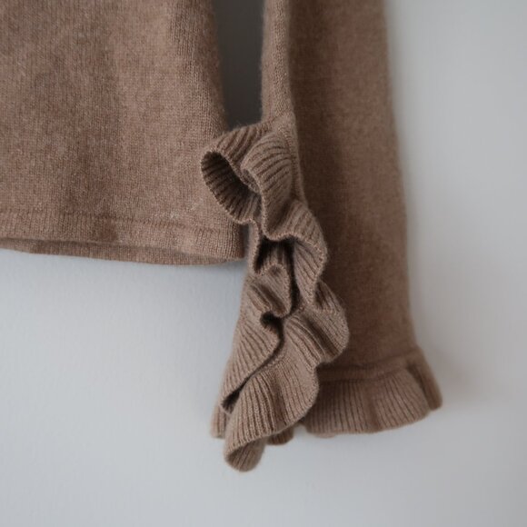 Tory Burch 100% Cashmere Mock Neck Sweater Ruffle Buttons Tan Camel Sz XS - Picture 2 of 9